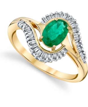 image of Emerald (3/4 ct. t.w.) & Diamond (1/3 ct. t.w.) Swirl Statement Ring in 14k Gold