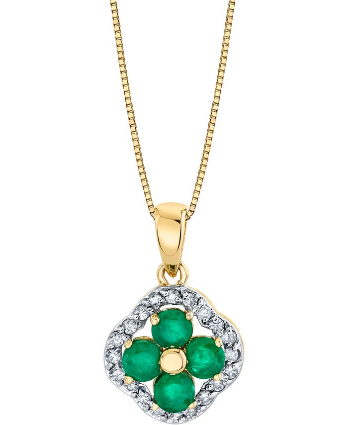 Macy's - Emerald (3/4 ct. t.w.) & Diamond (1/5 ct. t.w.) Clover 18" Pendant Necklace in 14k Gold
