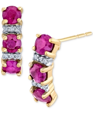 image of Ruby (1-5/8 ct. t.w.) & Diamond (1/20 ct. t.w.) Curved Drop Earrings in 14k Gold