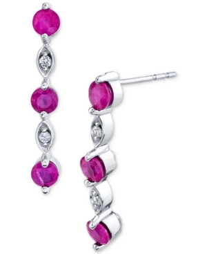 image of Ruby (7/8 ct. t.w.) & Diamond (1/20 ct. t.w.) Drop Earrings in 14k White Gold