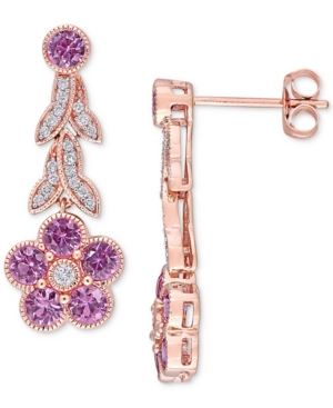 image of Pink Sapphire (1-5/8 ct. t.w.) & Diamond (1/6 ct. t.w.) Flower Drop Earrings in 14k Rose Gold