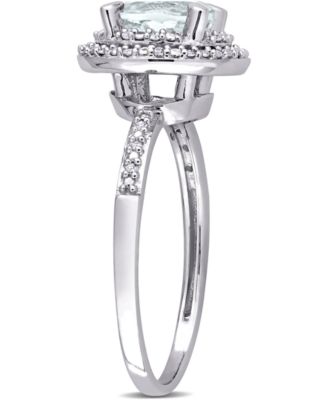 Aquamarine (1-1/7 ct. t.w.) & Diamond (1/10 ct. t.w.) Halo Ring in 10k White Gold