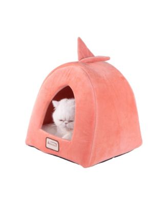 Cat Bed Cave Shape, Orange/Ivory, C10HCS/MB - Silky Soft Plush and Luxurious Velvet