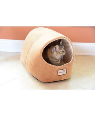 Cat Bed Cave Shape, Brown/Ivory, C11CZS/MH - Luxurious Velvet Covering, 100% Poly Fill Filling, Machine Washable, 6 Months Warranty