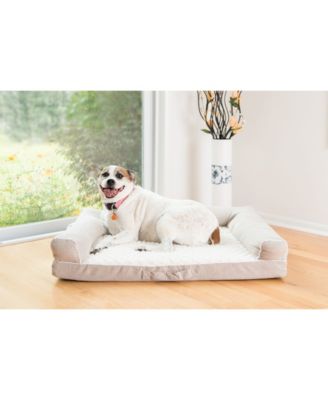 D07B Medium Bolstered Pet Bed Cushion With Memory Foam, Ivory & Beige