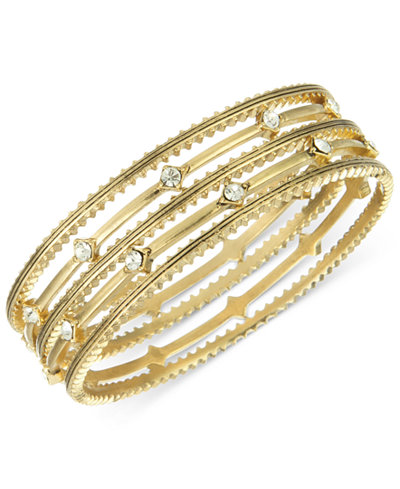 The Sak Bracelet Set, Gold-Tone Crystal Accent Textured Bangle Bracelets