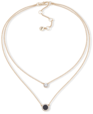 image of Dkny Gold-Tone Stone & Crystal Layered Pendant Necklace, 16