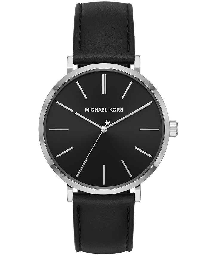 Michael Kors Men's Jayne Three-Hand Black Leather Watch 42mm & Reviews -