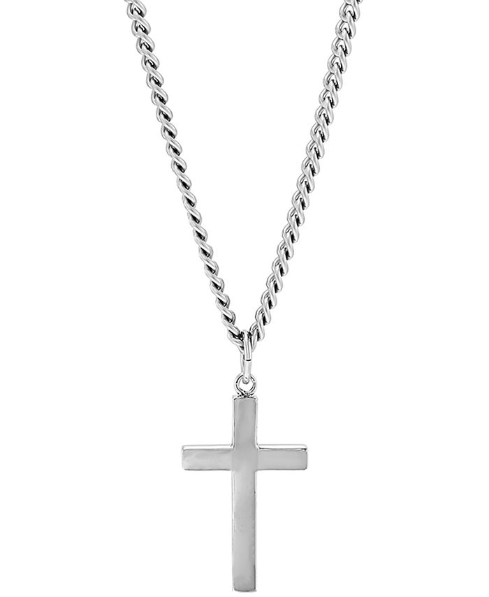 Macy's Cross 18" Pendant Necklace in Sterling Silver & Stainless Steel