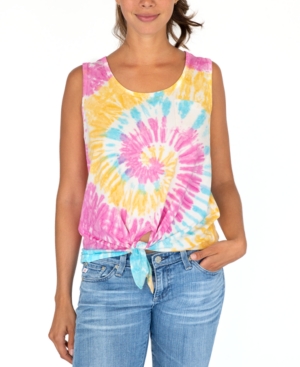 image of Rebellious One Juniors- Tie-Dyed Tie-Front Tank Top