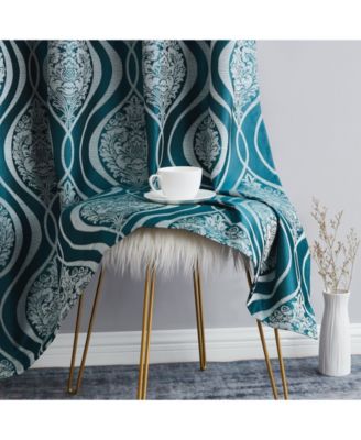 Montero Damask 100% Complete Blackout Shading Thermal Insulated Energy Efficient Heat/Cold Blocking Grommet Heavy Curtain Drapery Panels for Living Room, 2 Panels