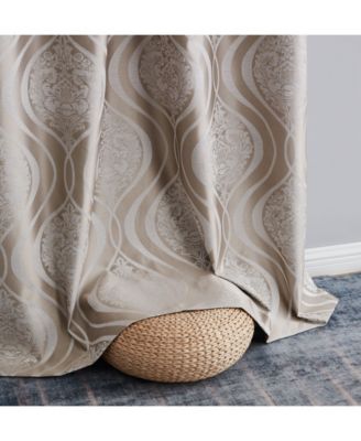 Montero Damask 100% Complete Blackout Shading Thermal Insulated Energy Efficient Heat/Cold Blocking Grommet Heavy Curtain Drapery Panels for Living Room, 2 Panels