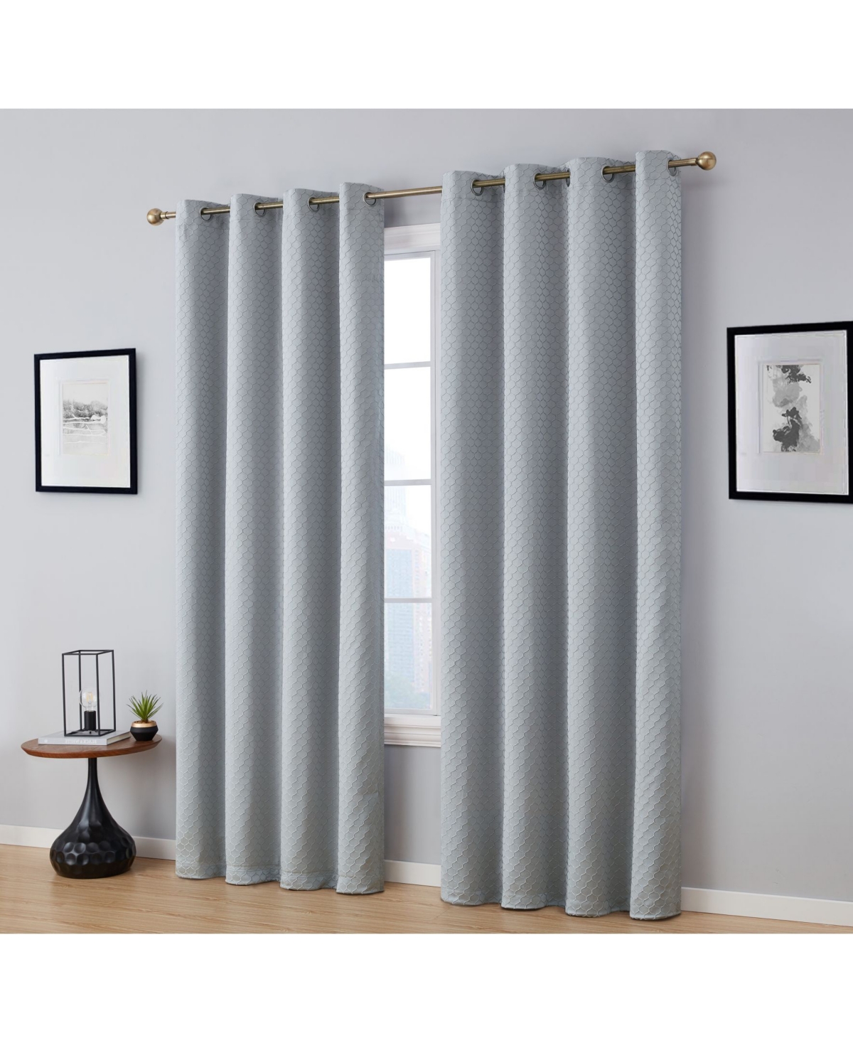 Hlc.me Siena Pattern 100% Complete Blackout Thermal Insulated Double Layer Window Curtain Grommet Panels for Living Room & Bedroom