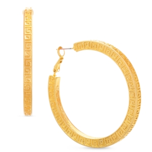 image of Steve Madden Gold-Tone Medium Patterned Square Hoop Earrings, 1.37