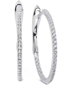 image of Arabella Swarovski Zirconia Small Hoop Earrings in 14k White Gold
