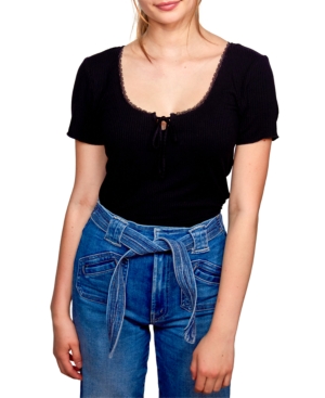 image of Self Esteem Juniors- Lace-Trim Cropped Keyhole Top