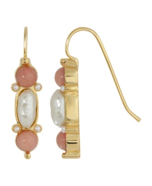 image of 2028 Gold-Tone Imitation Pearl and Semi Precious Carnelian Drop Earrings