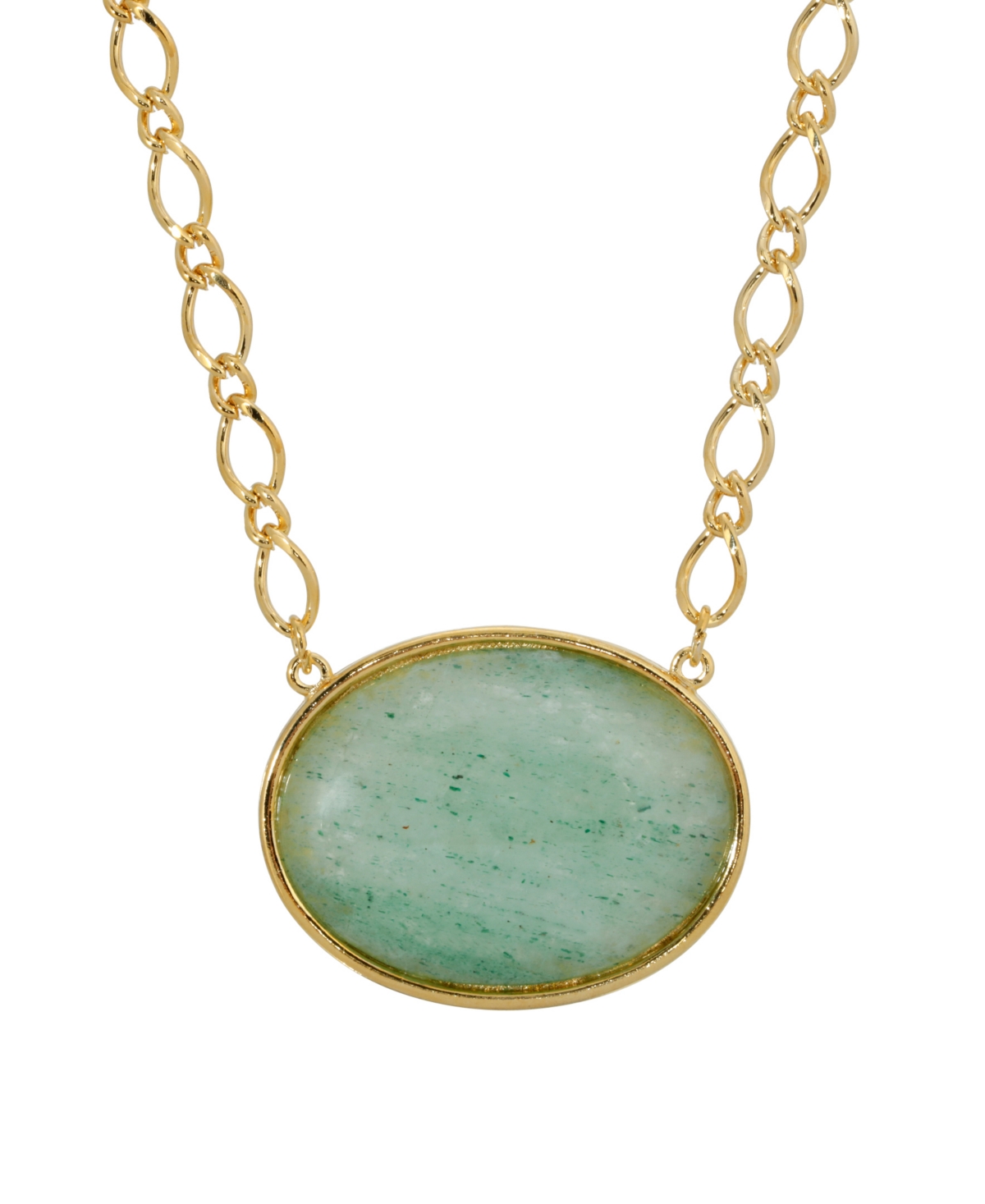 2028 Gold-tone Aventurine Semi Precious Oval Stone Necklace In Green