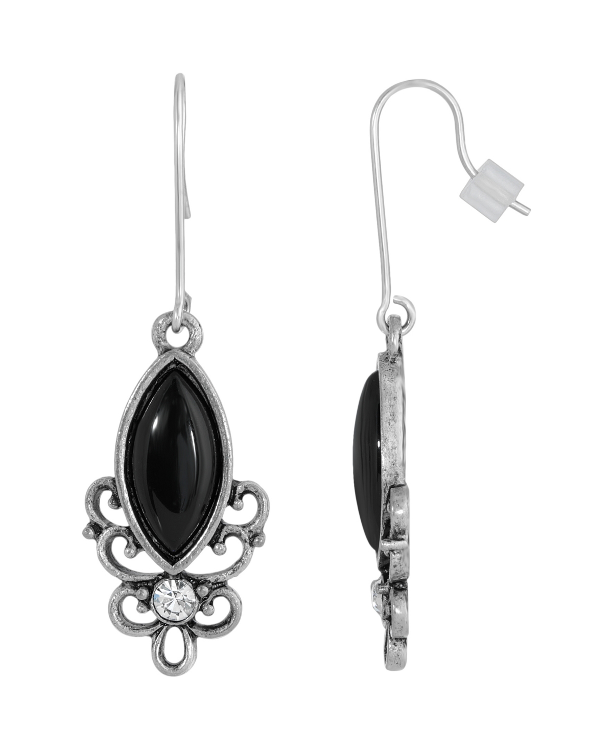 2028 Sterling Silver Wire Genuine Stone Onyx Earrings In Black