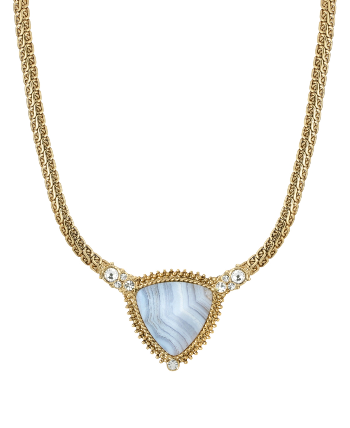 2028 Gold-tone Semi Precious Triangle Stone Necklace In Blue