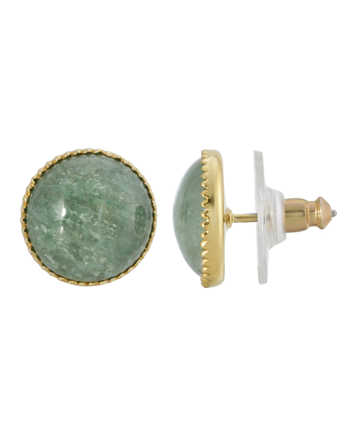 2028 Gold-tone Semi Precious Round Stone Stud Earrings In Green