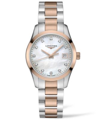 Longines Women s Swiss Conquest Classic Diamond 1 20 ct. t.w. Two Tone Stainless Steel Bracelet Watch 34mm Macy s