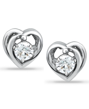 Giani Bernini Cubic Zirconia Heart Solitaire Stud Earrings In Sterling Silver, Created For Macy's In Silver