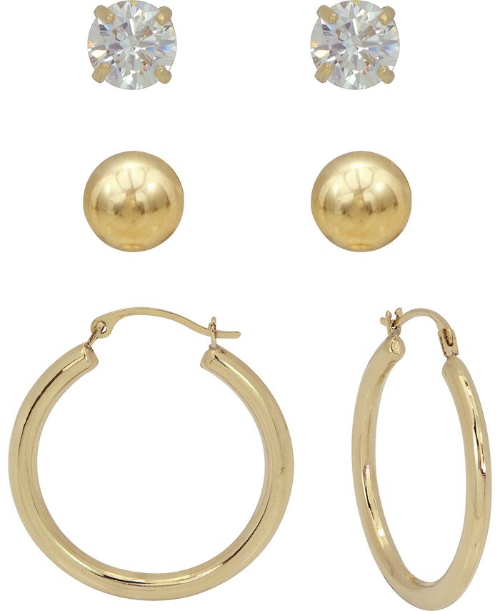 Macy's 3-Pc. Earrings Set Hoop, Ball Stud & Cubic Zirconia Stud Earrings &  Reviews - Earrings - Jewelry & Watches - Macy's