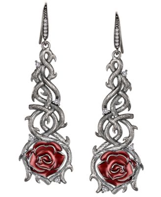 ROCKLOVE - Disney's Sleeping Beauty Briar Rose Drop Earrings in Gunmetal Rhodium-Plated Sterling Silver