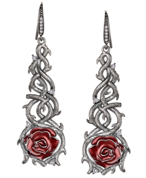 image of Rocklove Disney-s Sleeping Beauty Briar Rose Drop Earrings in Gunmetal Rhodium-Plated Sterling Silver