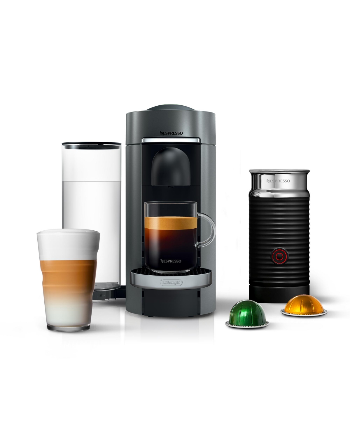 Nespresso Vertuo Plus Deluxe Coffee and Espresso Machine by De'Longhi, Titan with Aeroccino Milk Frother - Titan