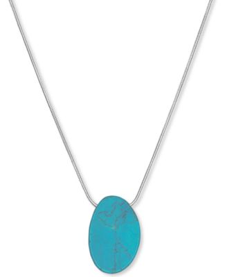 Lucky Brand - Silver-Tone Semi-Precious Turquoise Pendant Necklace, 32" + 2" extender
