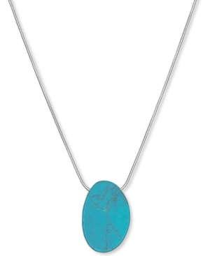 image of Lucky Brand Silver-Tone Semi-Precious Turquoise Pendant Necklace, 32