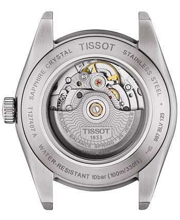 Tissot - Men's Swiss Automatic Powermatic 80 Silicium Black Leather Strap Watch 40mm