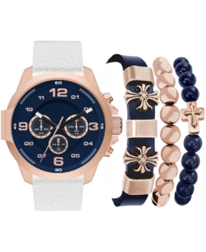 American Exchange Men's White Strap Watch 50mm Gift Set