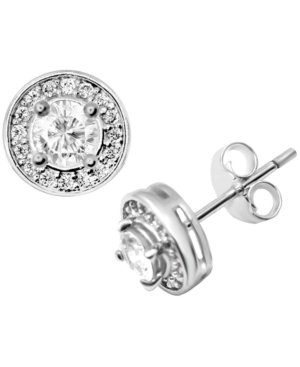 image of Cubic Zirconia Halo Stud Earrings in Fine Silver-Plate