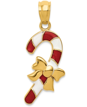 image of Candy Cane Enamel Charm Pendant in 14k Gold