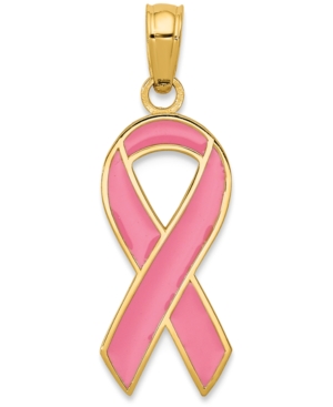 image of Pink Enamel Awareness Charm Pendant in 14k Gold