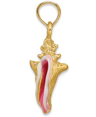 Conch Shell Charm Pendant in 14k Yellow Gold & Enamel