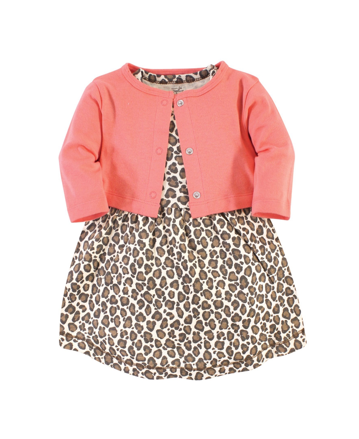 Touched by Nature Baby Girls Baby Organic Cotton Dress and Cardigan 2pc Set,- Leopard