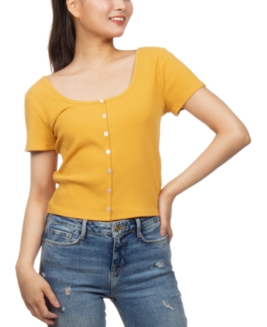 image of Hippie Rose Juniors- Button-Front Crop Top