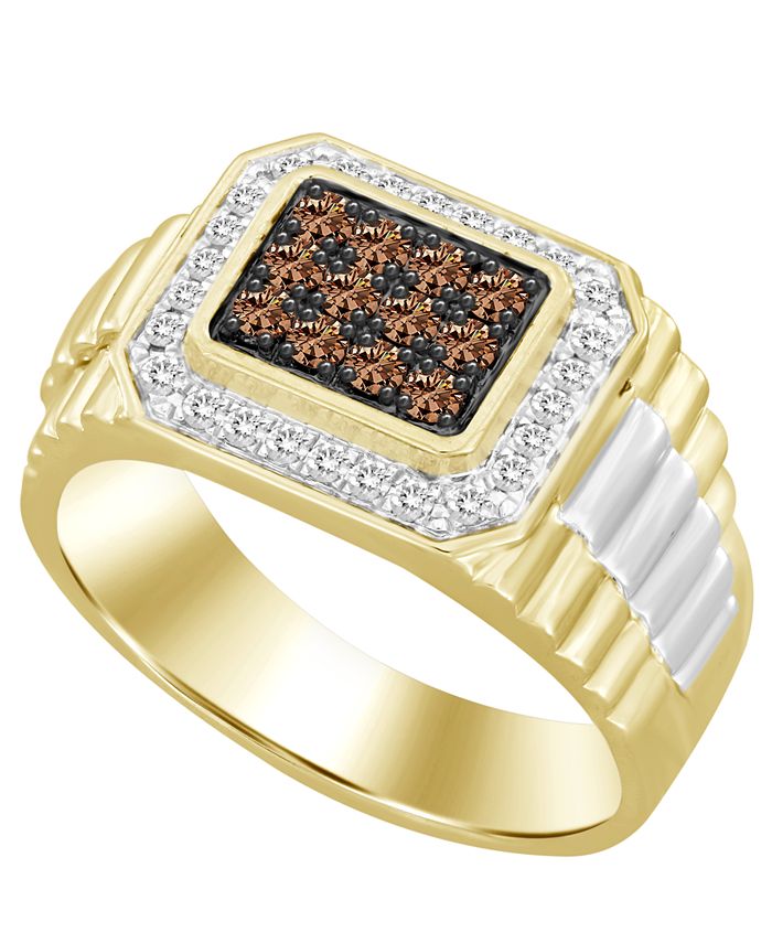 Macy's - Men's Brown & White Diamond (1/2 ct. t.w.) Ring in 10k Yellow & White Gold