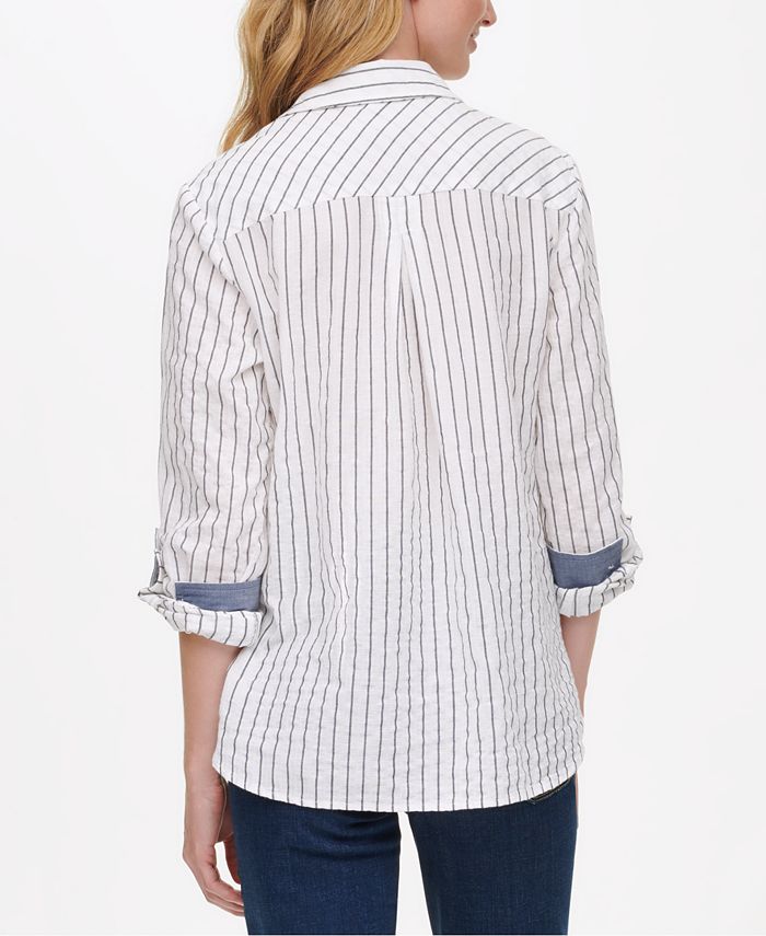 Tommy Hilfiger Striped Zip-Up Popover Top & Reviews - Tops - Women - Macy's