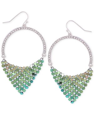image of Guess Silver-Tone Pave & Colored-Finish Mesh Drop Hoop Earrings
