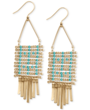 image of Lucky Brand Gold-Tone Beaded Mesh Fringe Statement Earrings