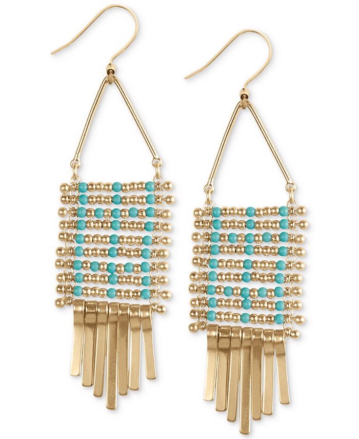 Lucky Brand Gold Tone Beaded Mesh Fringe Statement Earrings Macy s