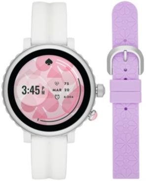 image of Kate Spade New York Women-s Sport Scalloped White Silicone Strap Touchscreen Smart Watch 41mm Gift Set