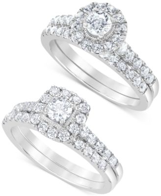 Shop Macy's Halo Bridal Set Collection 1 Ct. T.w. In White Gold