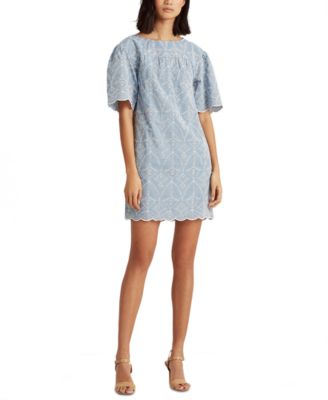 Lauren Ralph Lauren - Desmond Chambray Eyelet Elbow-Sleeve Shift Dress