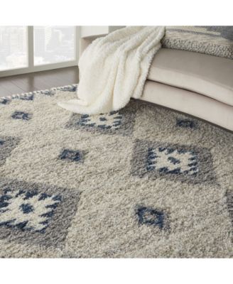 Oslo Shag OSL03 Ivory and Blue 7'10" x 10'6" Area Rug